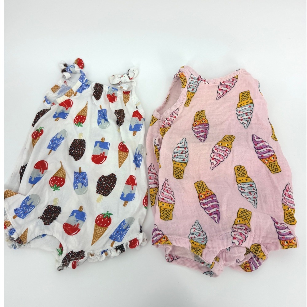 Old Navy Baby Girl Ice Cream Popsicle Cotton Gauze Romper Set 2pk 6-12M